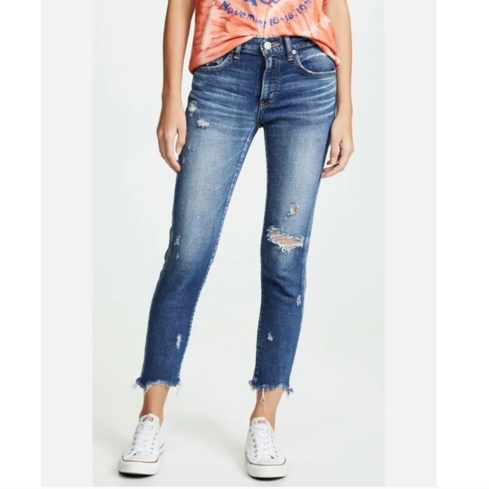 Moussy Vintage Glendale Distressed Frayed Hem Cropped Blue Denim Size 26